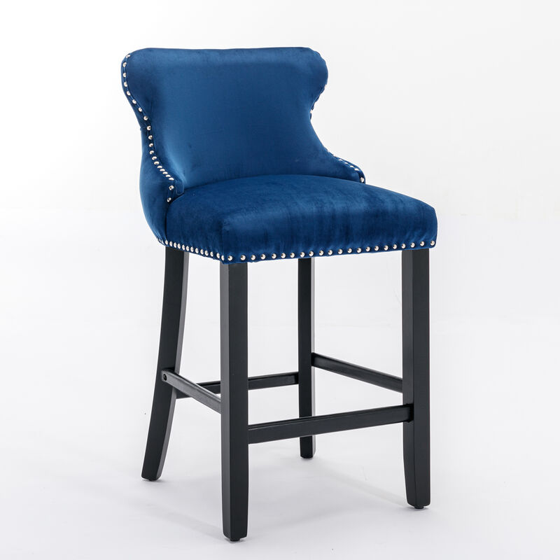 Contemporary Velvet Upholstered Wing-Back Barstools With Button Tufted