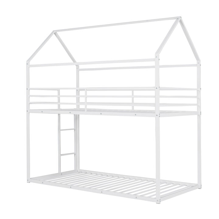 Bunk Beds For Kids Twin Over Twin, House Bunk Bed Metal Bed Frame Built-In Ladder