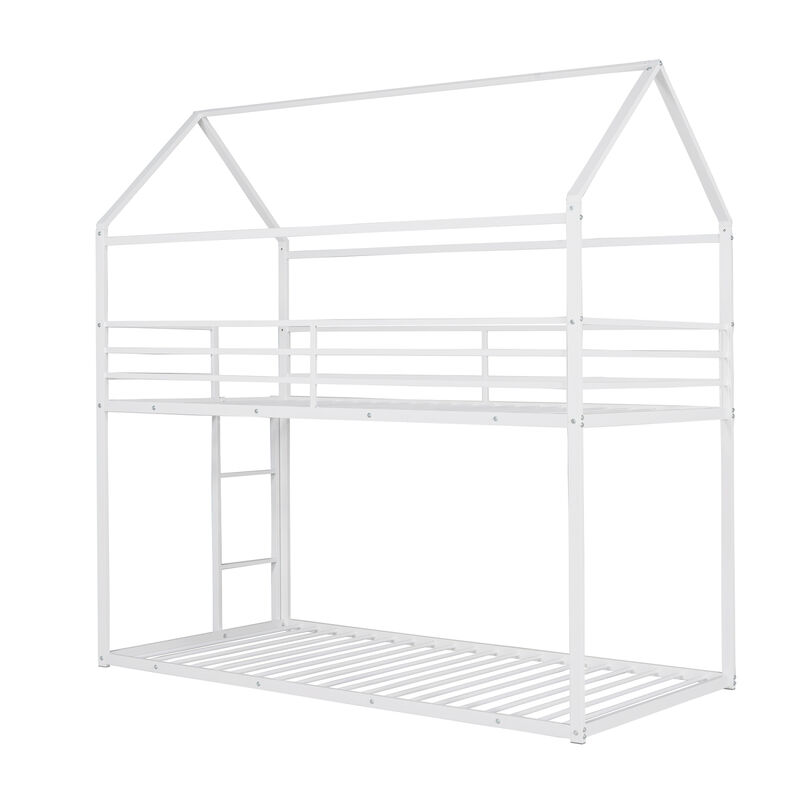 Bunk Beds For Kids Twin Over Twin, House Bunk Bed Metal Bed Frame Built-In Ladder