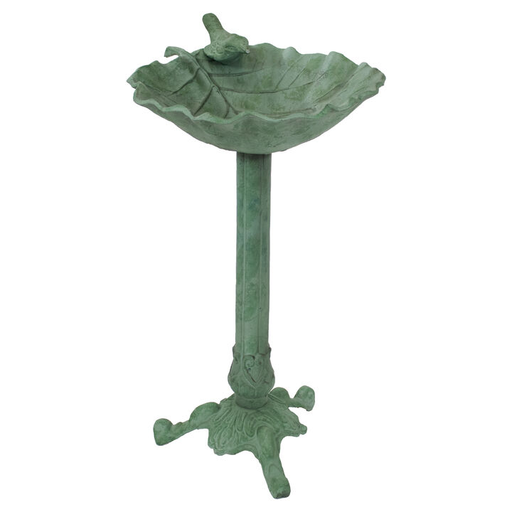 Sunnydaze Autumnal Leaf Metal Bird Bath - Green Patina - 11.75 in
