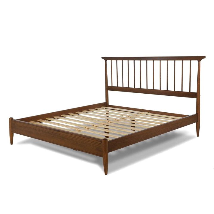 Hivvago Queen Size Hardwood Mid Century Platform Bed Frame with Headboard in Walnut