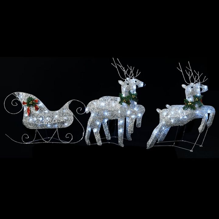 Outdoor 4 Reindeer n Sleigh Christmas Decoration, 100 LEDs, Cool White - Benzara