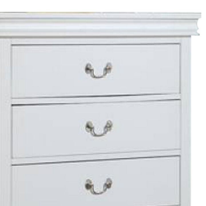 Vix 47 Inch 5 Drawer Tall Dresser Chest, Metal Handles, Crisp White Wood-Benzara