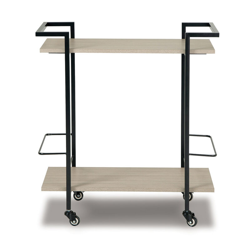 Serving Bar Cart, 32 Inch Black Metal, 2 Shelf, Bottle Holders - Benzara