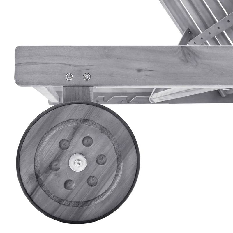 Kaye Outdoor Sun Lounger, 79 Inch Acacia Wood, Dark Gray Polyester - Benzara