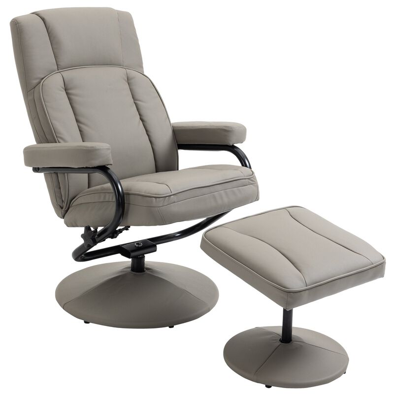 Grey Living Room Set: Swivel Recliner with Ottoman in PU Leather