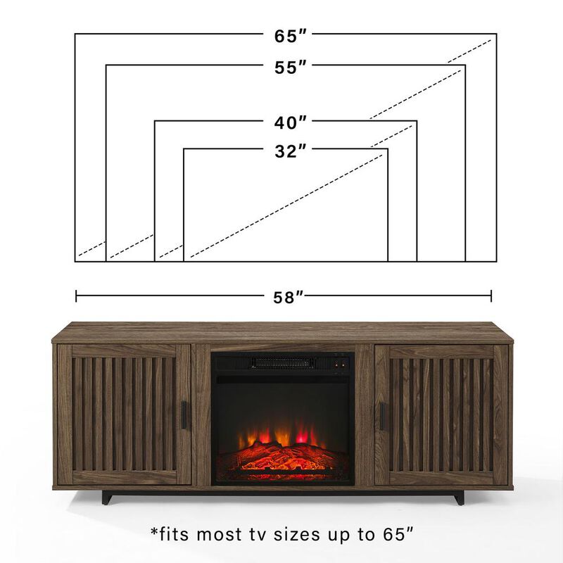 Crosley Furniture Silas 58 Low Profile Tv Stand W/Fireplace Walnut