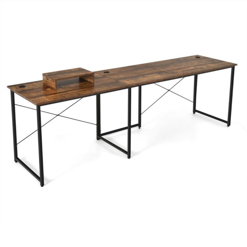 Hivvago 95 Inch 2-Person L-Shaped Long Reversible Computer Desk with Monitor Stand