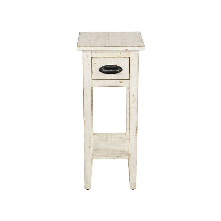 Rena Chairside Table, Drawer and Shelf, 14 Inch White Mahogany Wood - Benzara