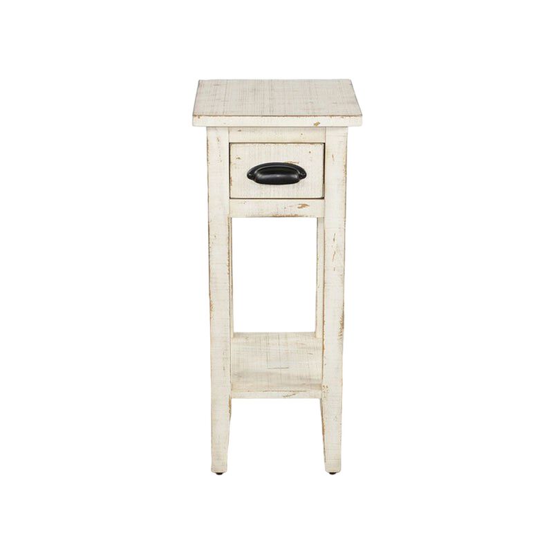 Rena Chairside Table, Drawer and Shelf, 14 Inch White Mahogany Wood - Benzara
