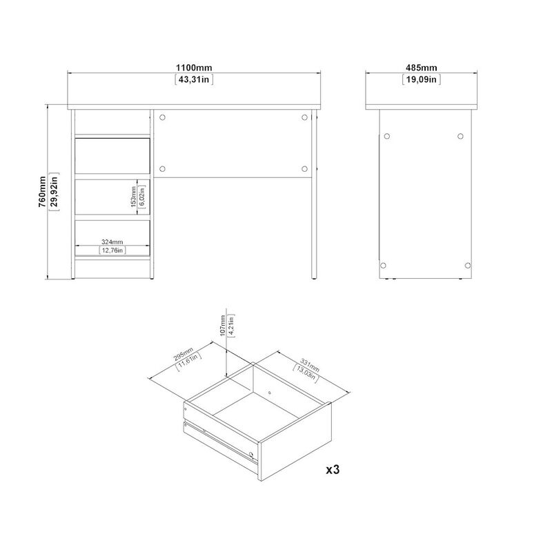 Tvilum Wes Home Office Writing Desk with 3 Drawers and Open Shelf, Jackson Hickory