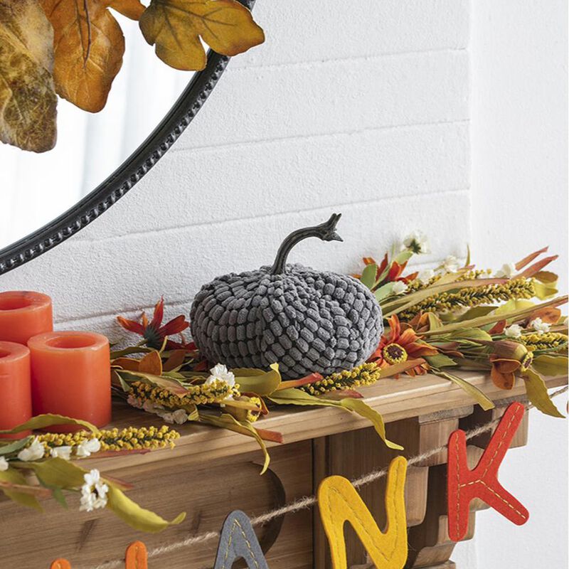 Weighted Pumpkin Table Ornaments, Set of 2 Chenille, Perfect for Christmas and Thanksgiving Decor, Gray