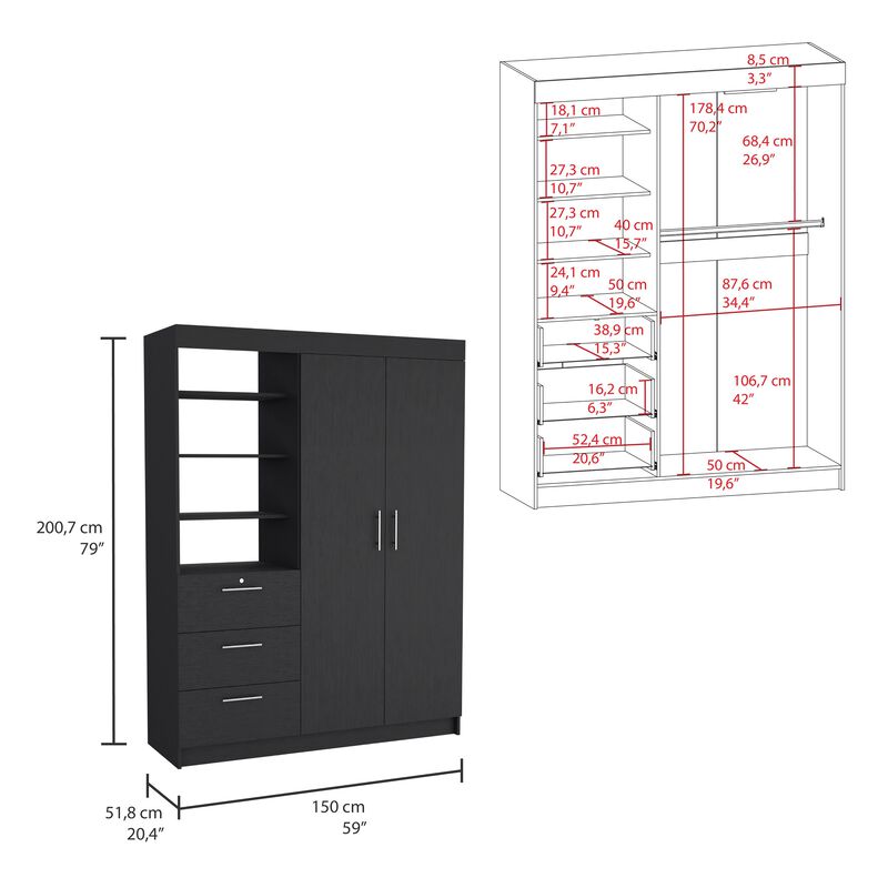 Peyton 2 Piece Bedroom Set, Armoire + Nightstand, Black