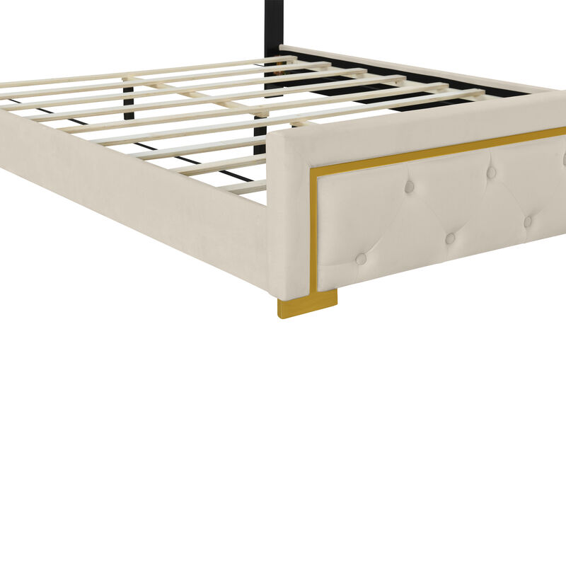 Merax Velvet Upholstered Platform Bed Frame