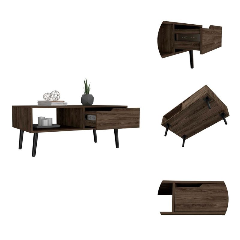 DEPOT E-SHOP Kobe Coffee Table, One Open Shelf, One Drawer, Dark Walnut