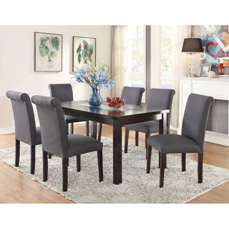 Blue Grey Fabric Dining Chairs, Set Of 2
