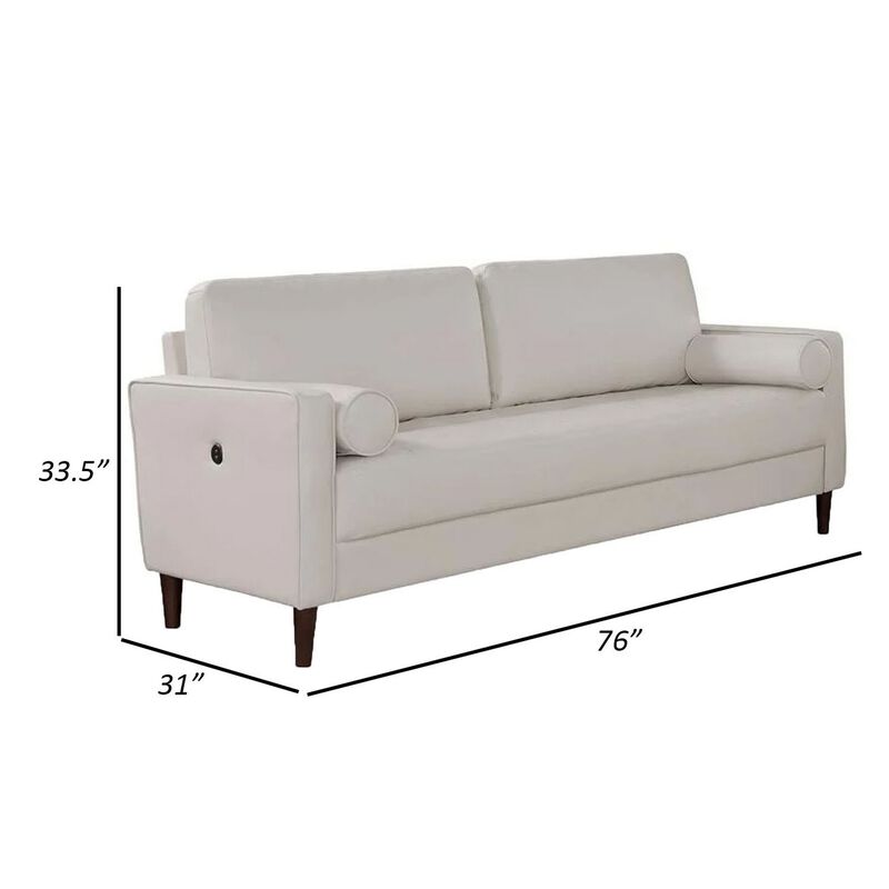 Quzi , USB Outlet, Bolster Pillows, Tapered Legs, Off White - Benzara