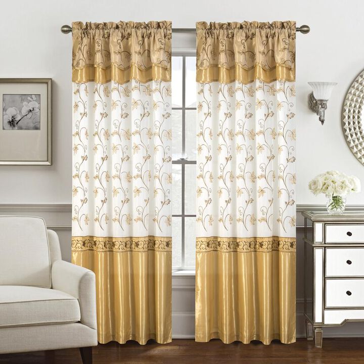 Pia Embroidered Panel With Double Valance 54'' x 90'' Silver