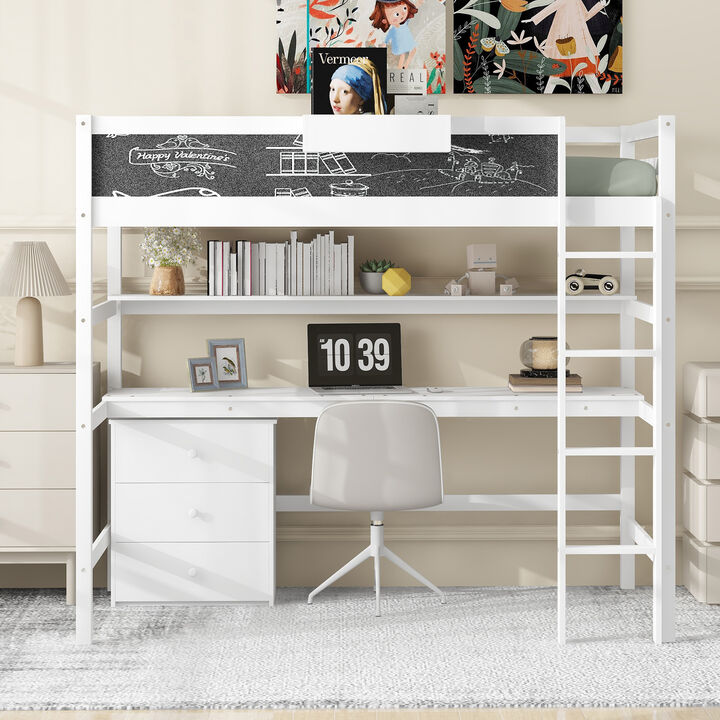 Merax Loft Bed with Desk and Blackboard