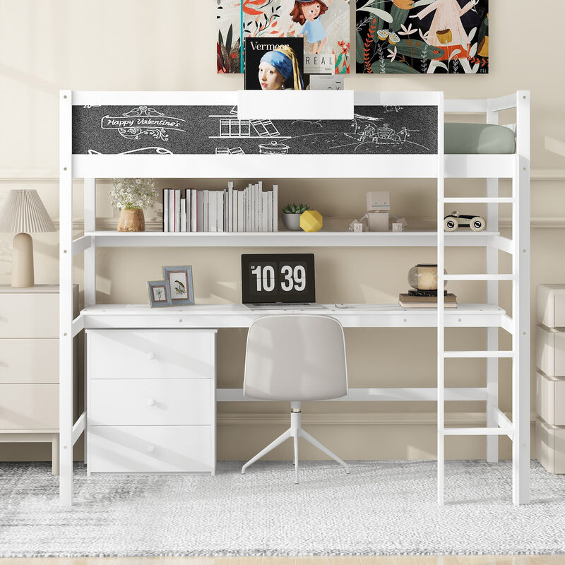 Merax Loft Bed with Desk and Blackboard