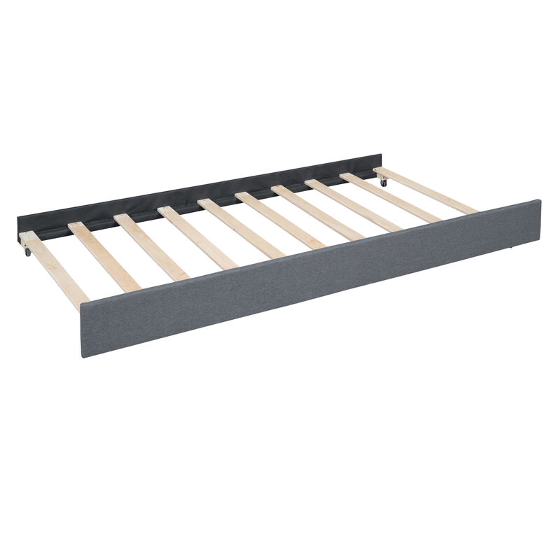 Merax Upholstered Platform Bed with Brick Pattern Headboard, with Twin XL Size Trundle and 2 drawers, Linen Fabric