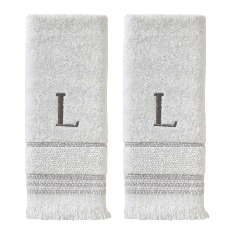 SKL Home By Saturday Knight Ltd Casual Monogram Hand Towel Set L - 2-Count - 16X26", White