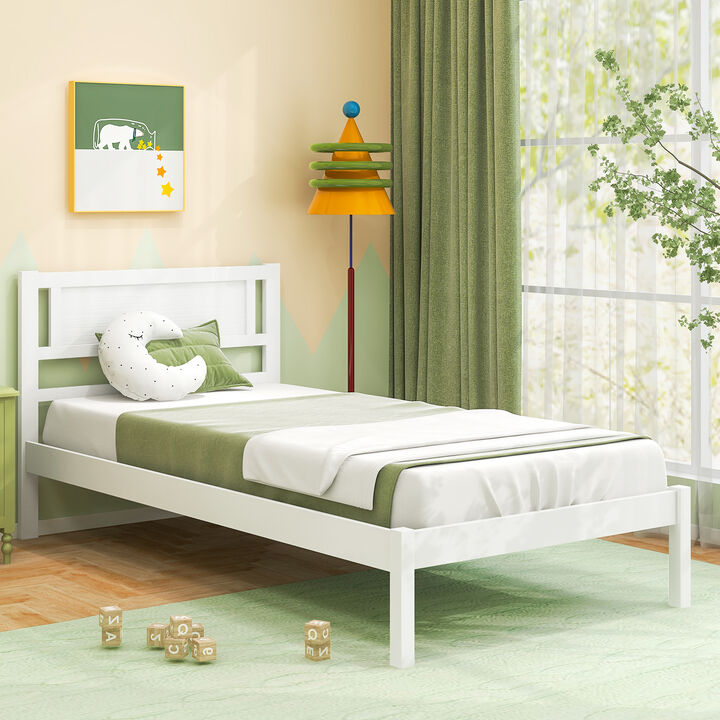 Wood Bed Frame with Headboard and Wooden Slats Support, Sturdy Platform Design for Comfortable Sleep