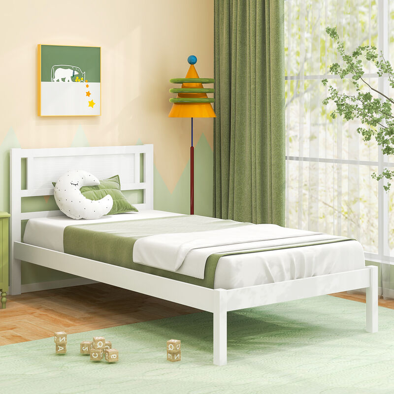 Wood Bed Frame with Headboard and Wooden Slats Support, Sturdy Platform Design for Comfortable Sleep