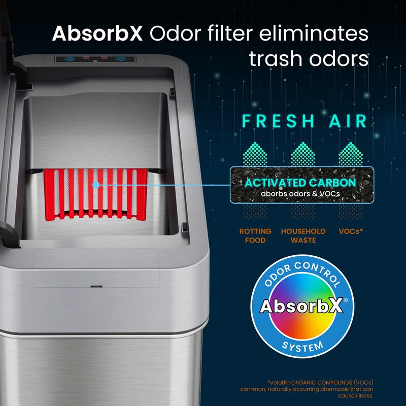 iTouchless 4 Gallon Stainless Steel Slim Sensor Trash Can (Left Side Lid Open)