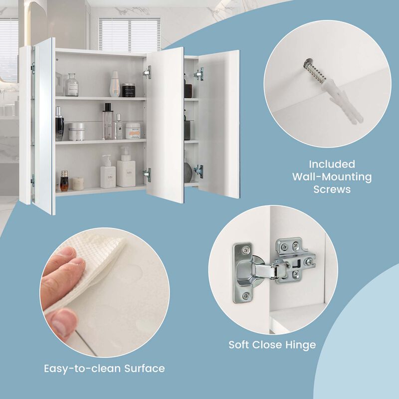 Costway 36" Wide Wall Mount Mirrored Bathroom Medicine Cabinet Organizer with Mirror Door