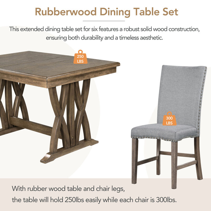 Merax Mid-Century Solid Wood 7-Piece Dining Table Set