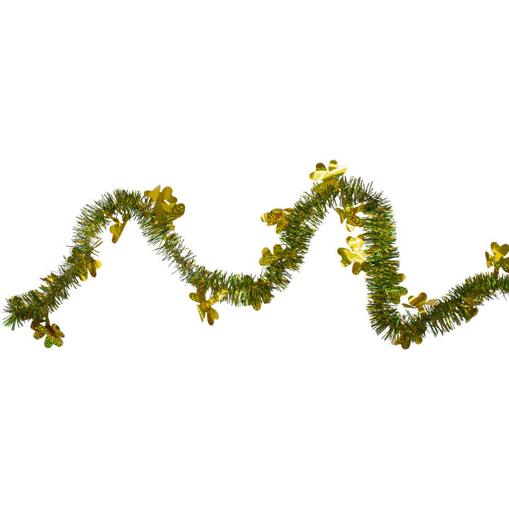 25' Green and Gold St. Patrick Day Irish Shamrock Garland - Unlit