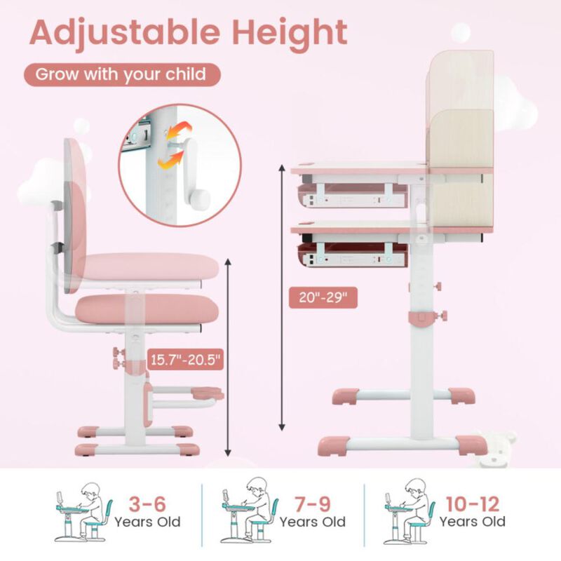 Hivvago Kids Desk and Chair Set with Adjustable Height and Tilted Desktop