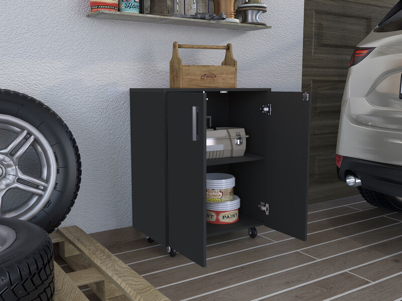 DEPOT E-SHOP Hartford Storage Double Door Cabinet, Two Interior Shelves, Casters, Black