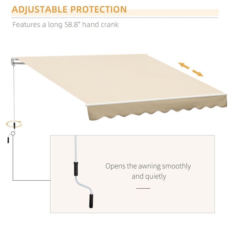 Extended Beige Awning: 13'x8' Adjustable Manual Retractable Sun Shade