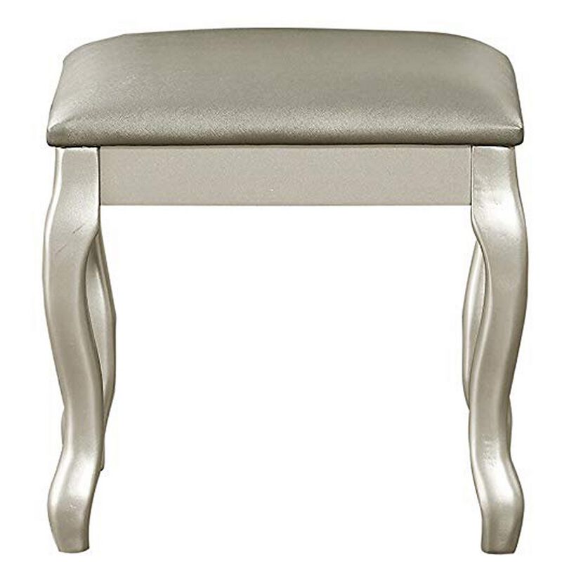 Cherub Vanity Set Featuring Stool And Mirror Silver-Benzara
