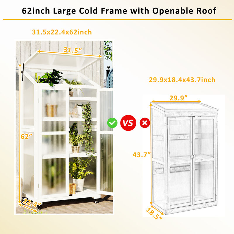 62" Wood Greenhouse with Wheels & Adjustable Shelves