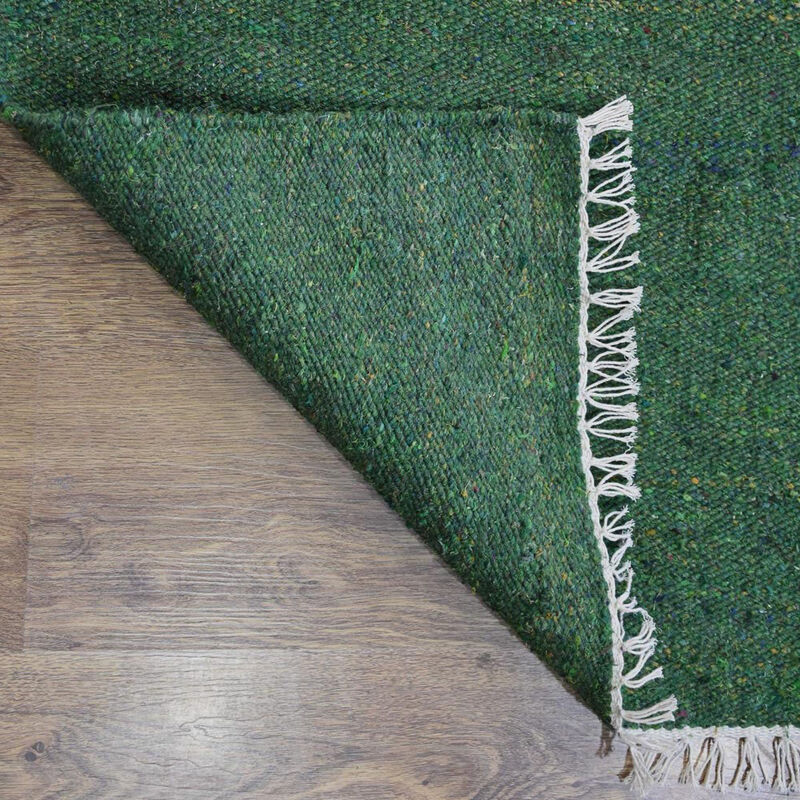 RUGSOTIC CARPETS HAND WOVEN FLAT WEAVE KILIM COTTON & POLYESTER ECO-FRIENDLY AREA RUGS  - 2'6"x8', Runner Shape, Dark Green Color, Solid Plain Design, Low Pile  Handmade Area Rugs (DCP111)