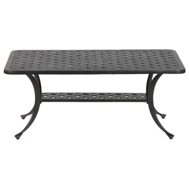 42 Inch Cast Metal Outdoor Patio Coffee Table, Dark Bronze-Benzara