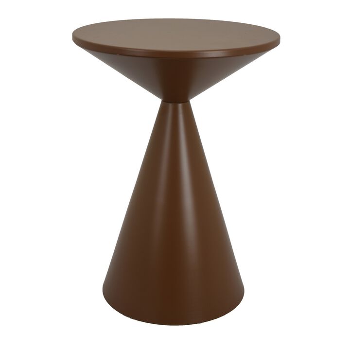 Jammy Plant Stand Table, Round 16 Inch Top, Brown Metal Cone Base - Benzara