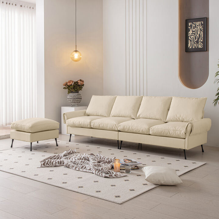 L-Shaped Sectional Sofa Couch with Convertible Ottoman, Modern Technical Leather Upholstery