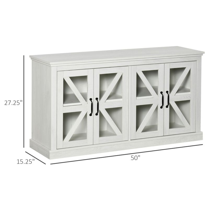 White Dining Storage: Rustic Buffet Sideboard with Glass Door