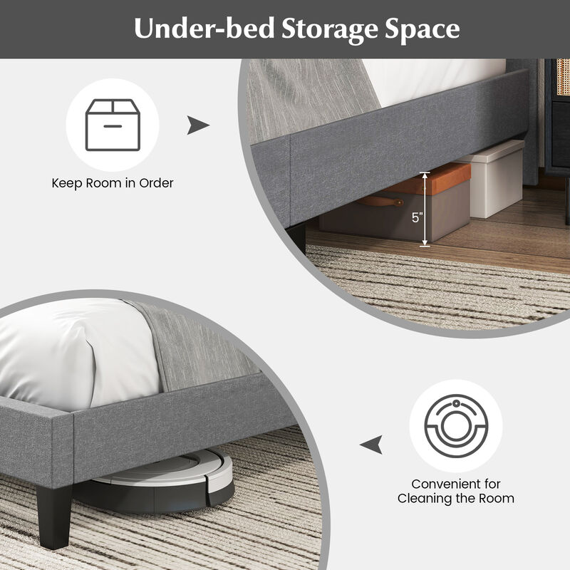 Queen Size Upholstered Platform Bed with Square Stitched Headboard