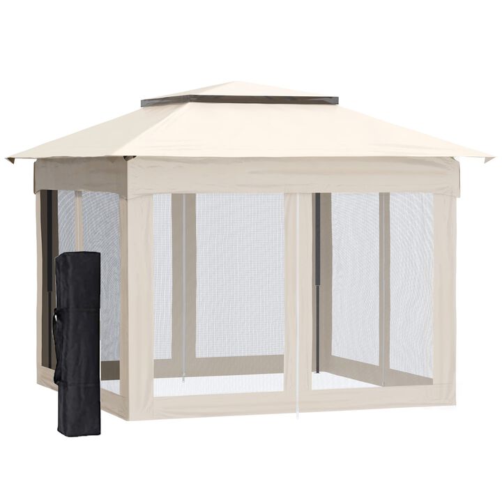 Beige Event Shelter: 11'x11' Pop-Up Gazebo with 2-Tier Top