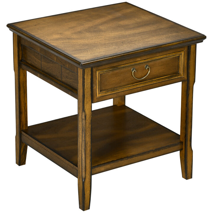 HOMCOM Side Table with Storage, Vintage End Table with Drawer and Open Shelf, Beside Table for Bedroom, Living Room, Dark Coffee