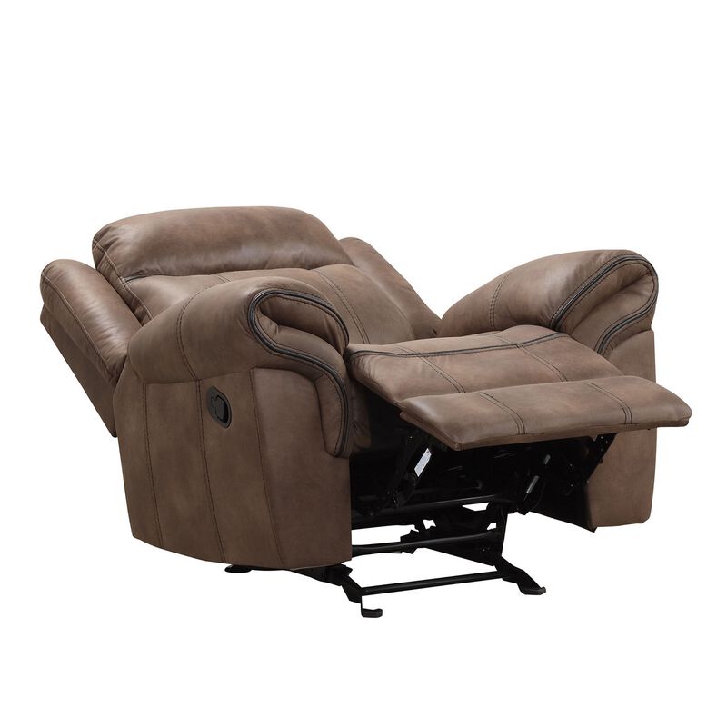 Arisa Manual Glider Recliner Chair, Brown Faux Leather, Pillow Arms