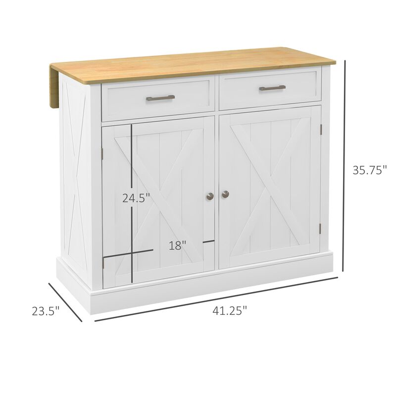 Rolling Kitchen Island with Drop Leaf Wood Breakfast Bar, Farmhouse Kitchen Cart with 2 Drawers, Adjustable Shelves for Dining Room