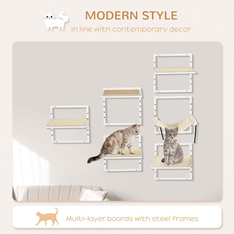 Cream Cat Wall Set: 6-Piece Steel Climbing Shelf Activity Center