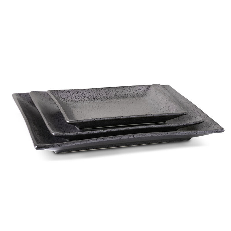 Stone Lain Valencia Porcelain Serving Plate Set 3 Piece, Metallic Grey