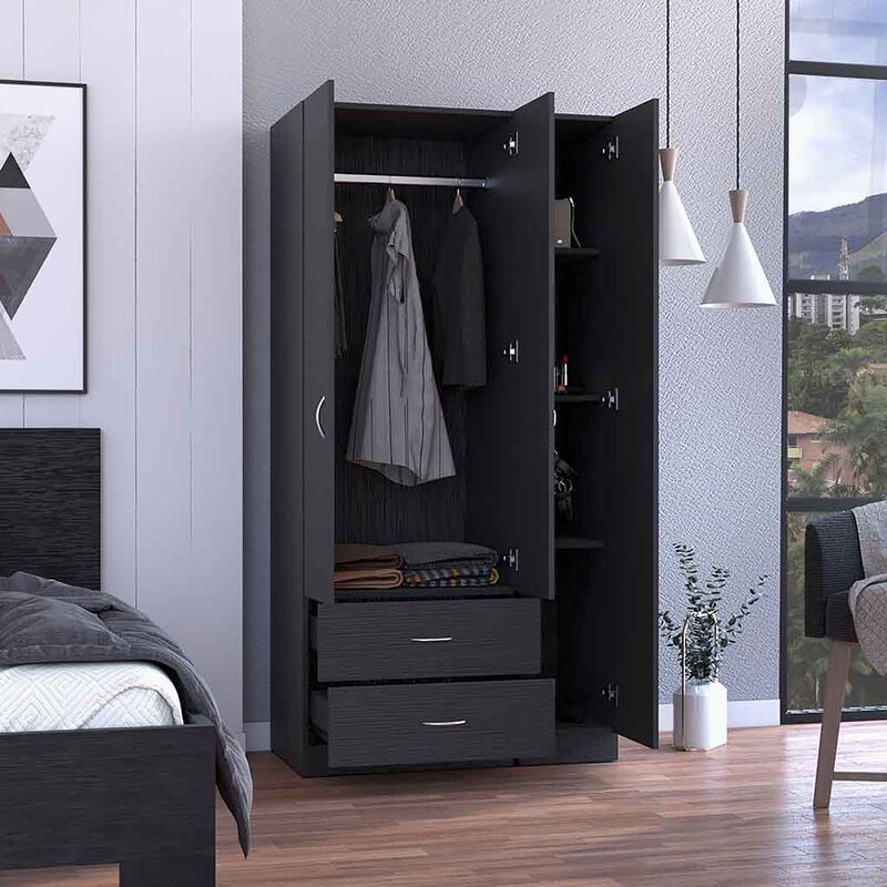 DEPOT E-SHOP Bosko 3 Doors Armoire, Two Drawers, Metal Rod